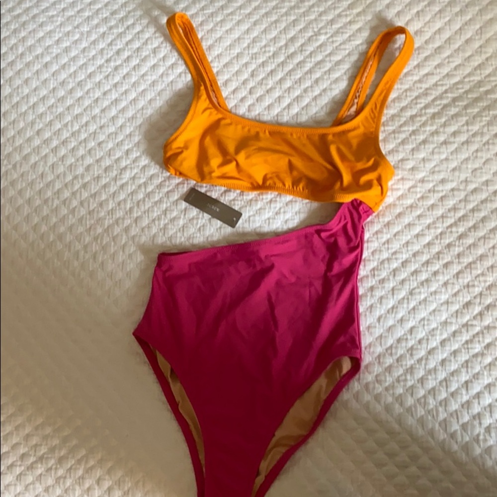 NWT J. Crew cutout orange and pink one piece size8
